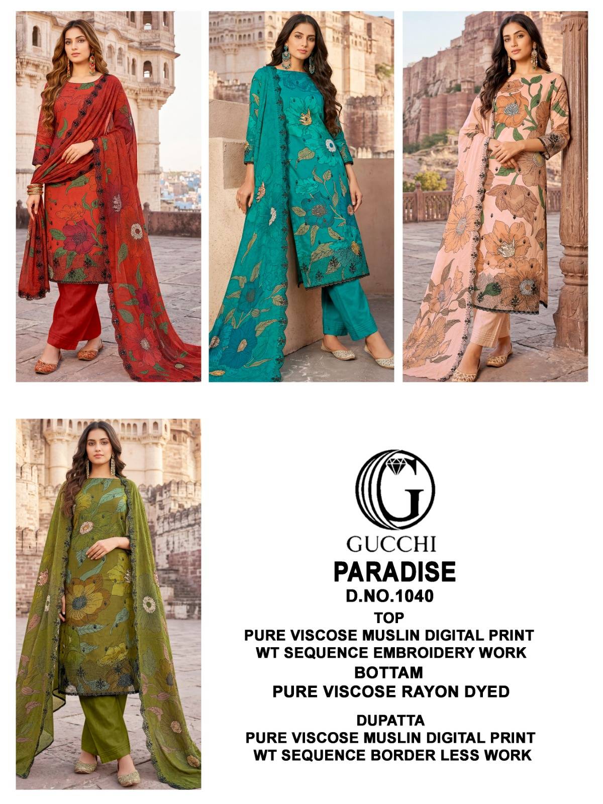 PARADISE VOL 1040 SERIES BY GUCCHI Stylish Beautiful Colourful Pure Viscose Muslin Dresses At Wholesale Price